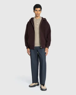 Auralee Double Cloth Heavy Wool Pile Zip Hoodie Dark Brown- Sweats