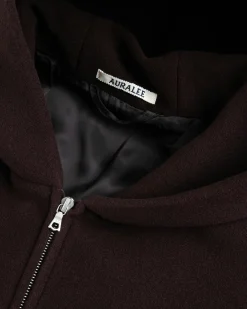 Auralee Double Cloth Heavy Wool Pile Zip Hoodie Dark Brown- Sweats
