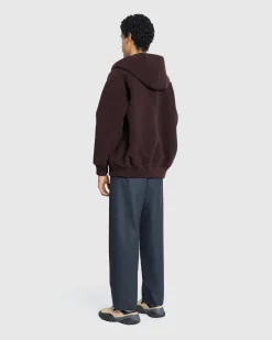 Auralee Double Cloth Heavy Wool Pile Zip Hoodie Dark Brown- Sweats