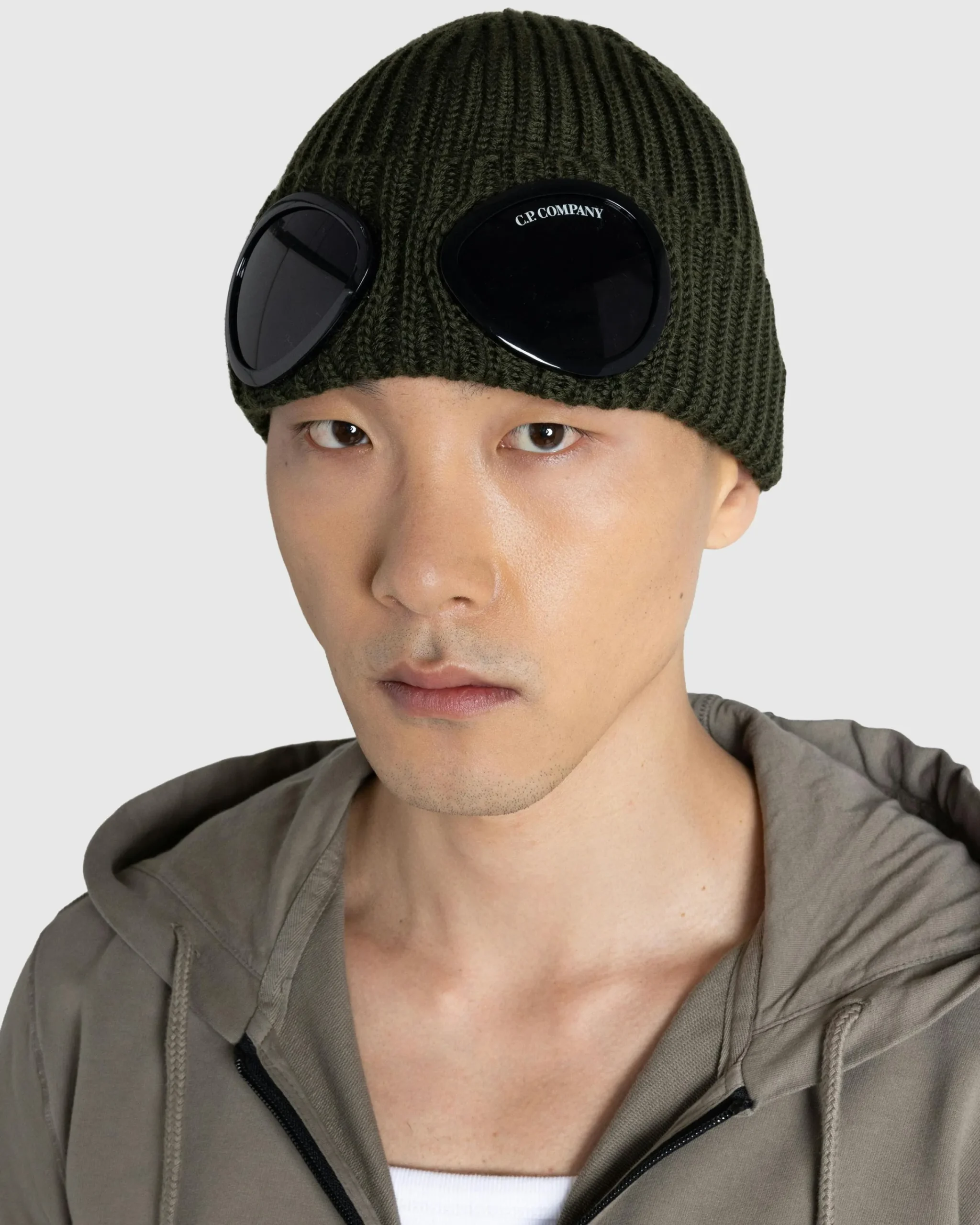 C.P. Company Extra Fine Merino Wool Goggle Beanie Ivy Green- Hats