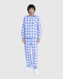Tekla Flannel Pyjamas Shirt Light Blue Plaid- Underwear And Loungewear