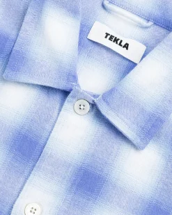 Tekla Flannel Pyjamas Shirt Light Blue Plaid- Underwear And Loungewear