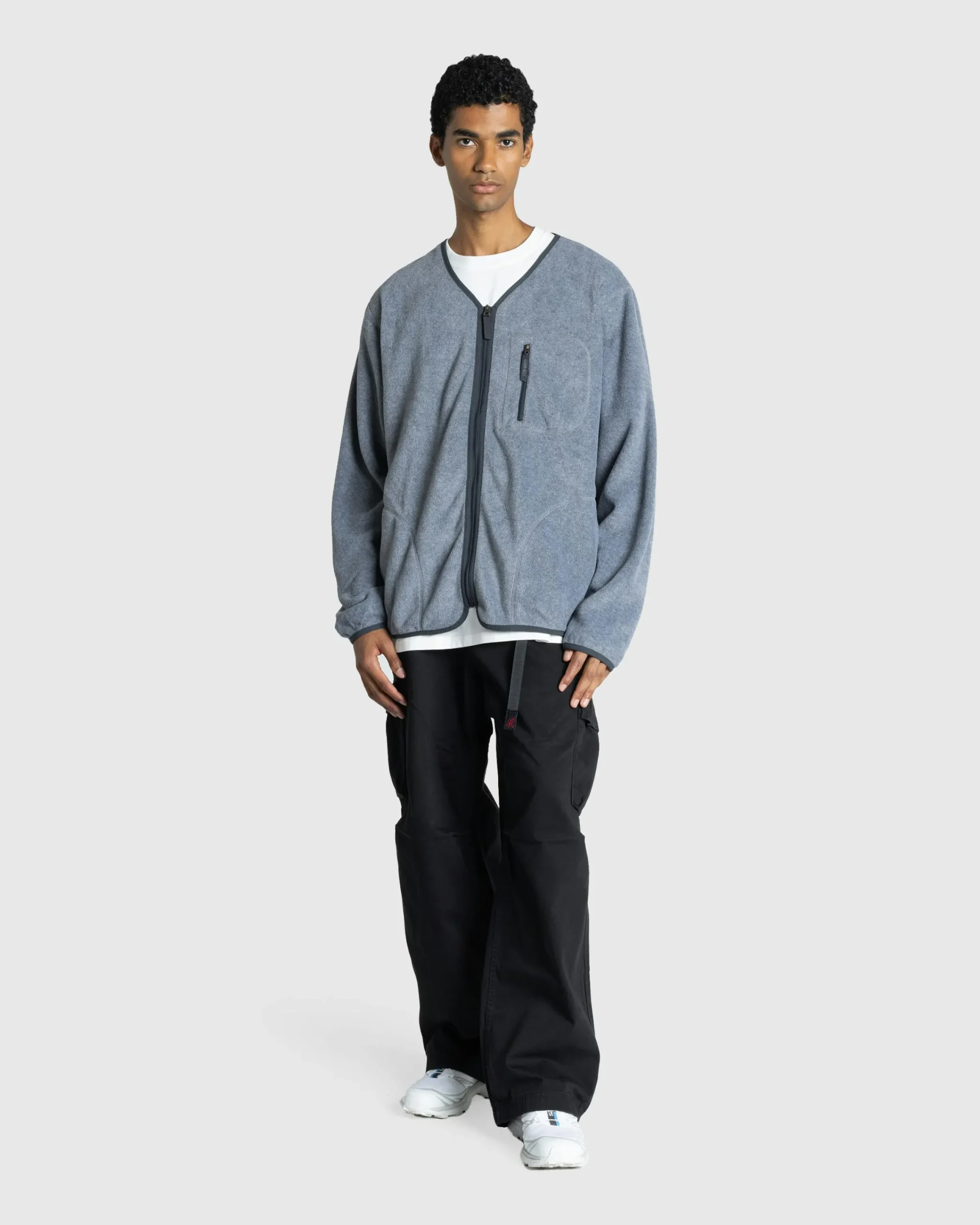 Gramicci Fleece Cardigan Zip-Up Heather Charcoal- Knitwear