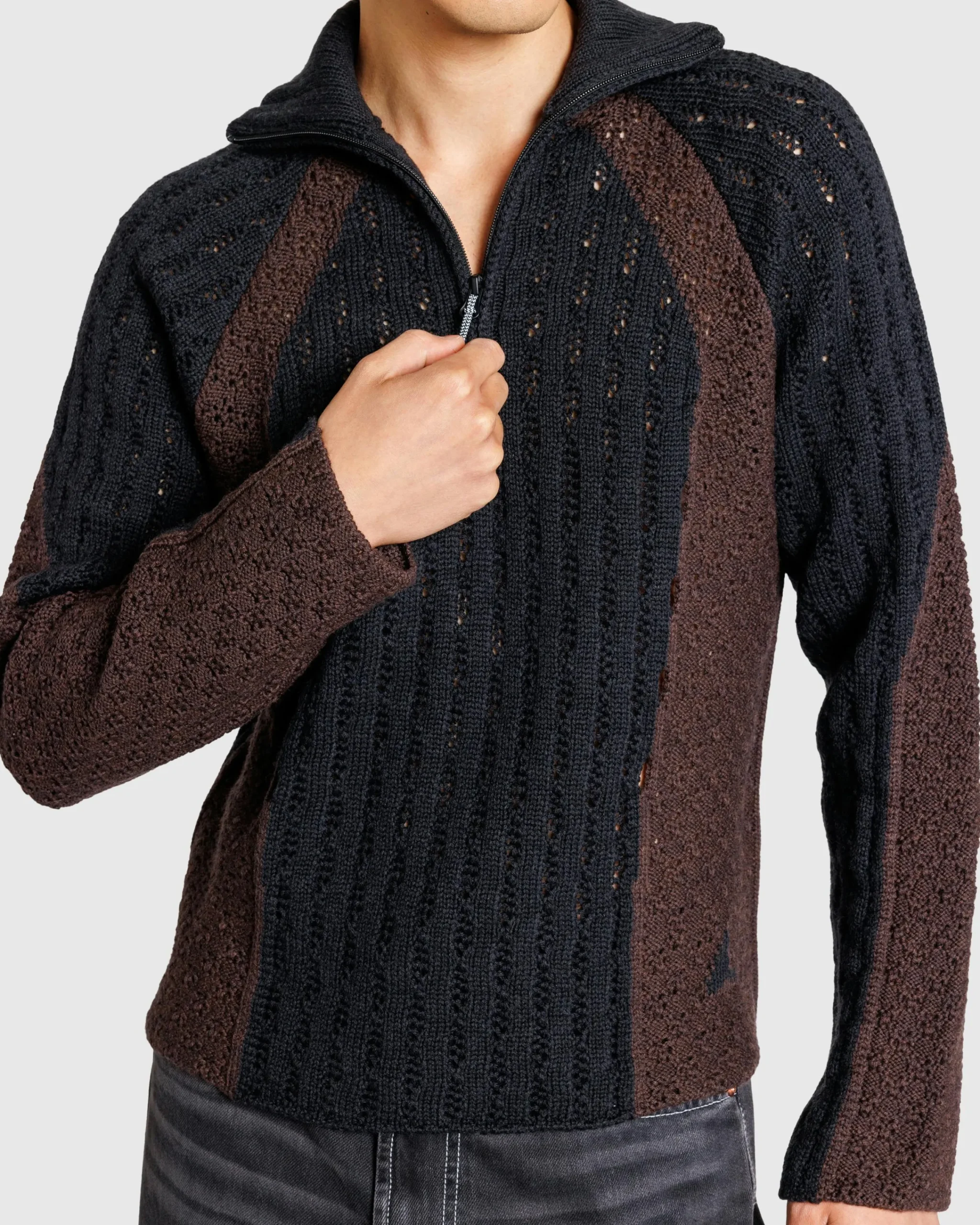 ROA Flower Stitch Turtleneck Zip Up- Knitwear