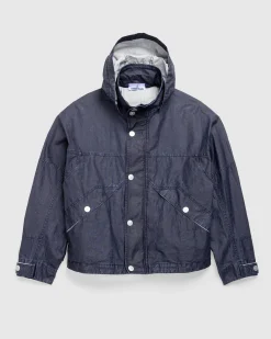 Stone Island Hooded Linen Jacket Royal Blue- Outerwear