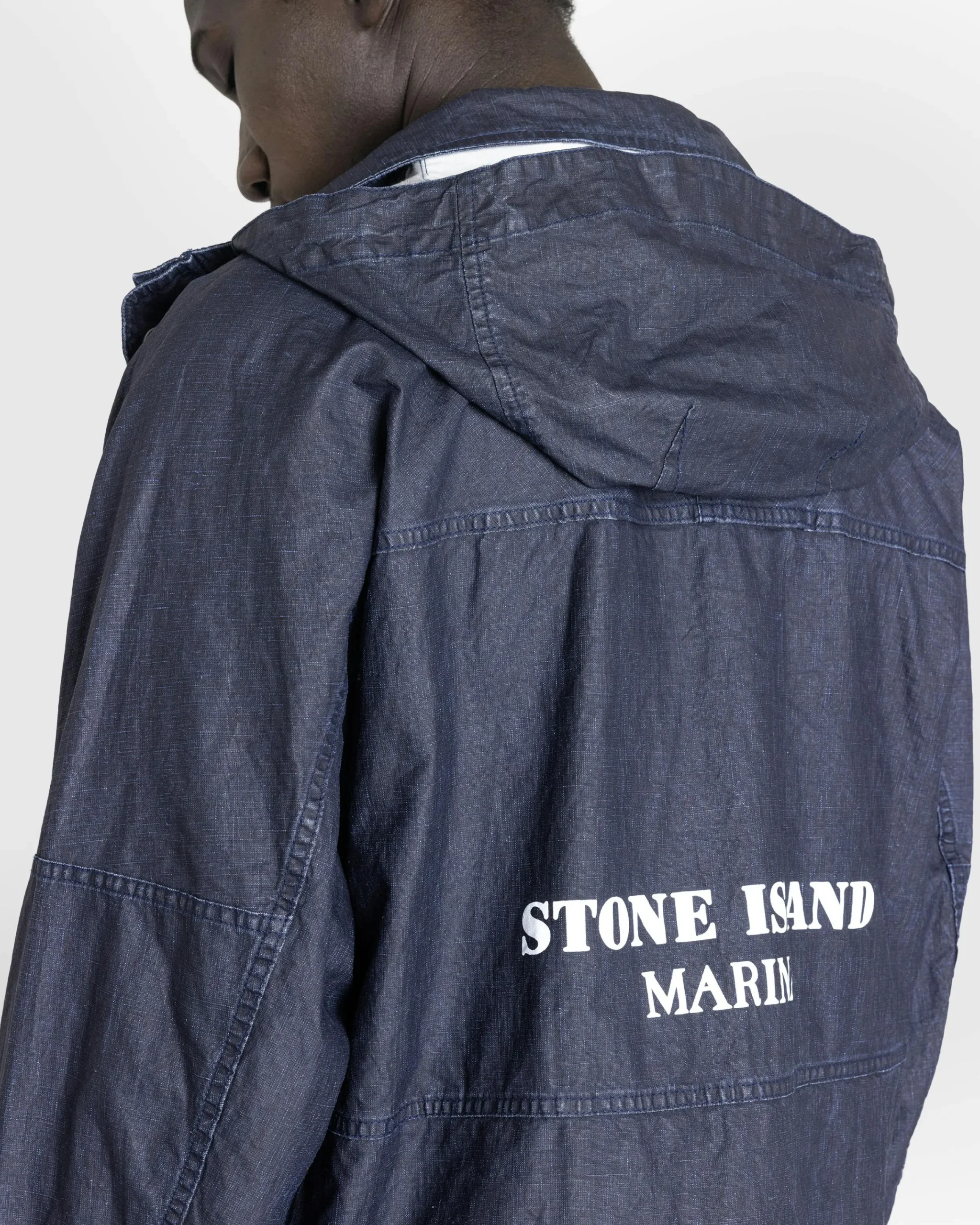 Stone Island Hooded Linen Jacket Royal Blue- Outerwear