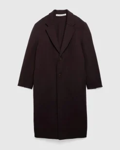 Meta Campania Collective Hugo Long Wool Coat Dark Chocolate Brown- Outerwear