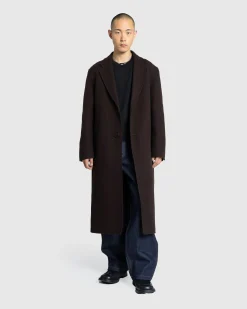 Meta Campania Collective Hugo Long Wool Coat Dark Chocolate Brown- Outerwear