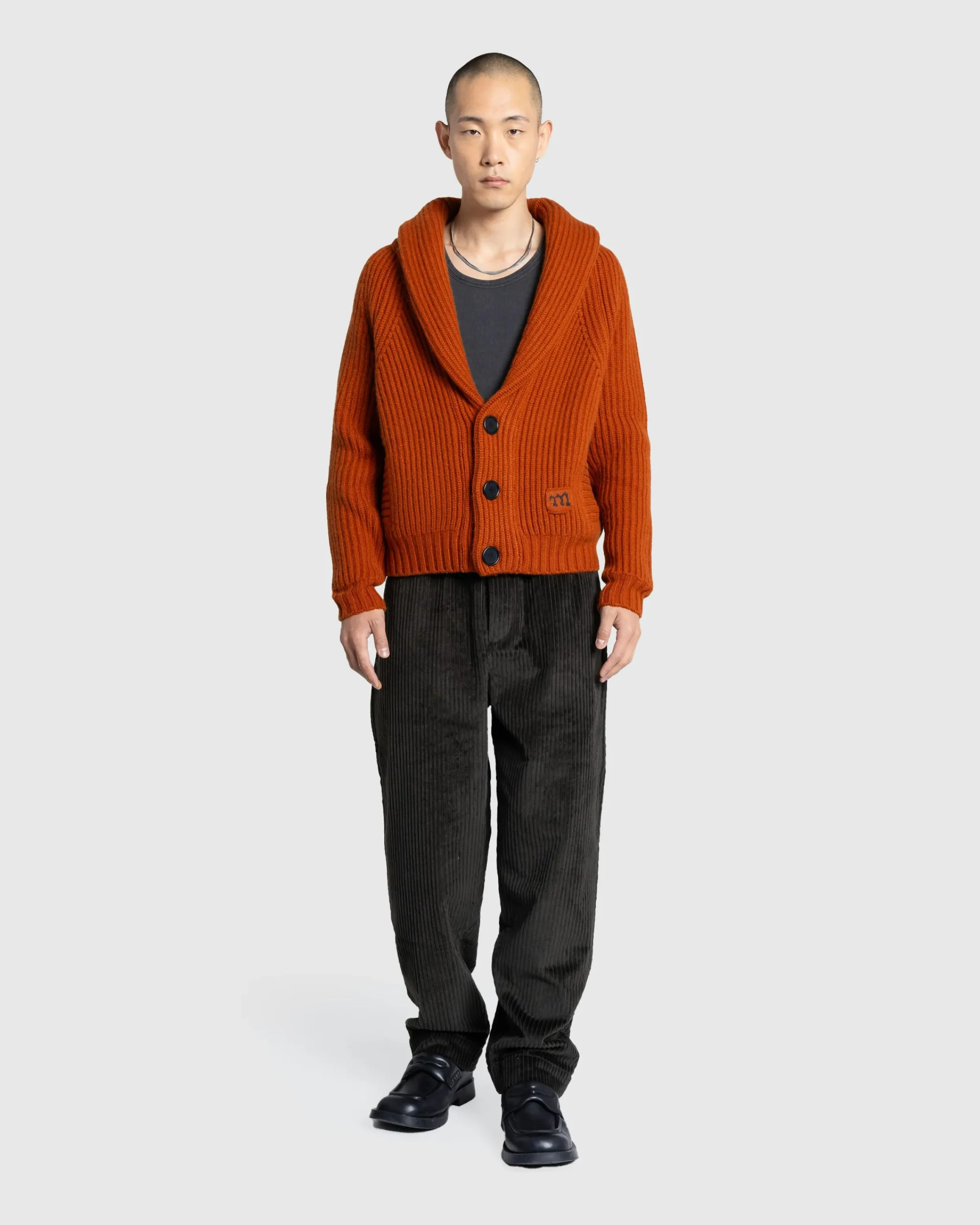 Meta Campania Collective Jackson Shawl Collar Chunky Cashmere Cardigan Rust Brown- Knitwear