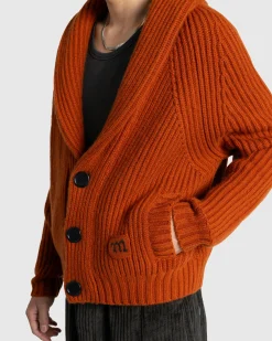 Meta Campania Collective Jackson Shawl Collar Chunky Cashmere Cardigan Rust Brown- Knitwear