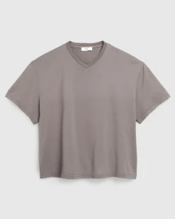 Rier Jersey Cotton V-Neck T-Shirt Castlerock- Tops