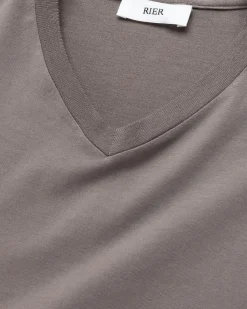 Rier Jersey Cotton V-Neck T-Shirt Castlerock- Tops