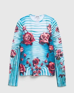Jean Paul Gaultier Jersey Long-Sleeve Top Printed Flower Body Morphing- Tops