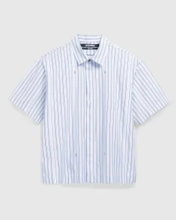 JACQUEMUS La Chemise Manches Courte Print Blue Stripe- Shirts