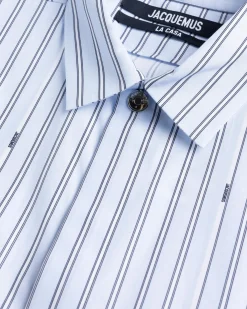 JACQUEMUS La Chemise Manches Courte Print Blue Stripe- Shirts