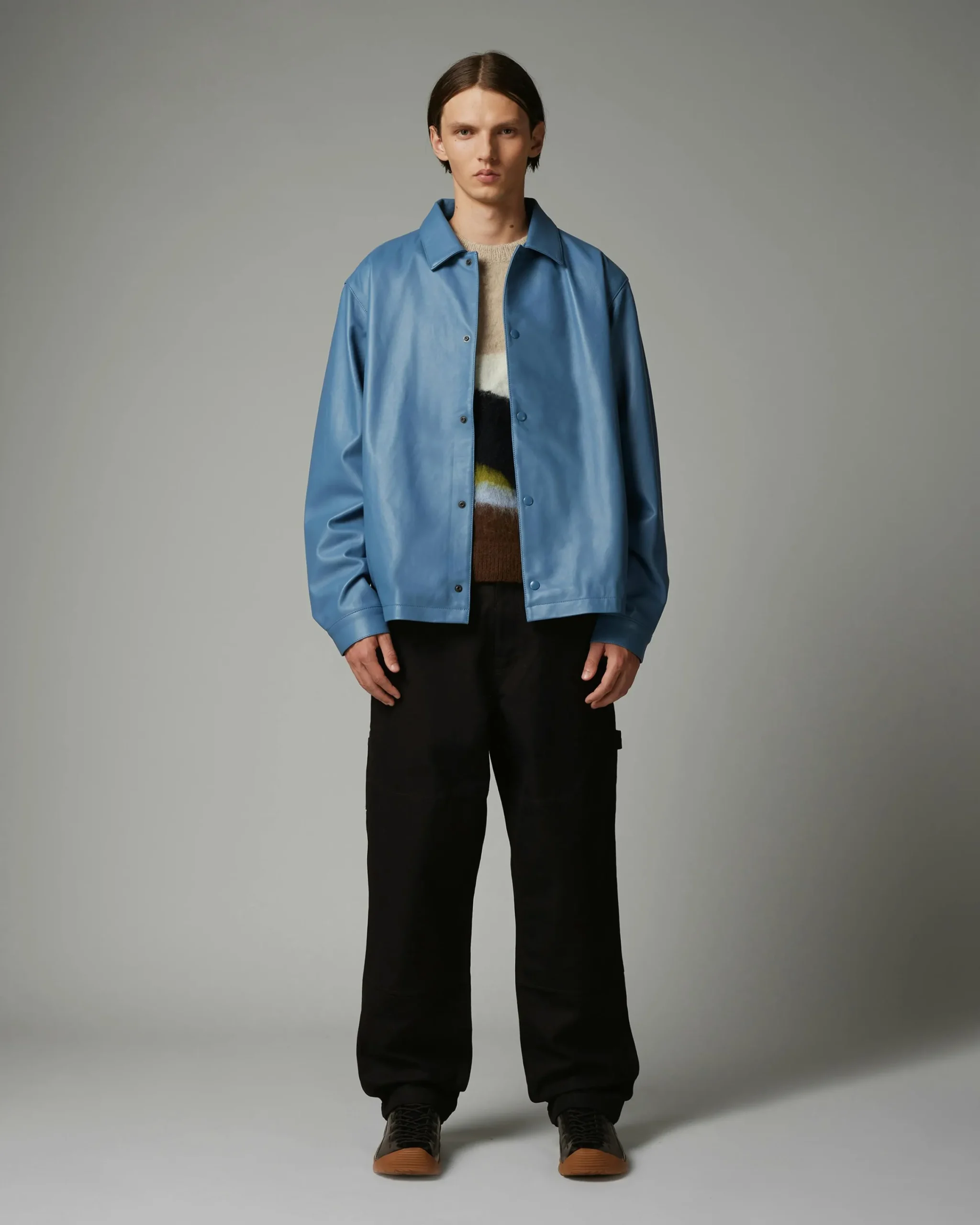 Highsnobiety HS05 Leather Shirt Jacket Blue- Outerwear