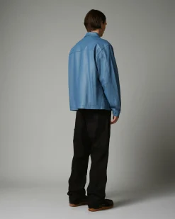 Highsnobiety HS05 Leather Shirt Jacket Blue- Outerwear