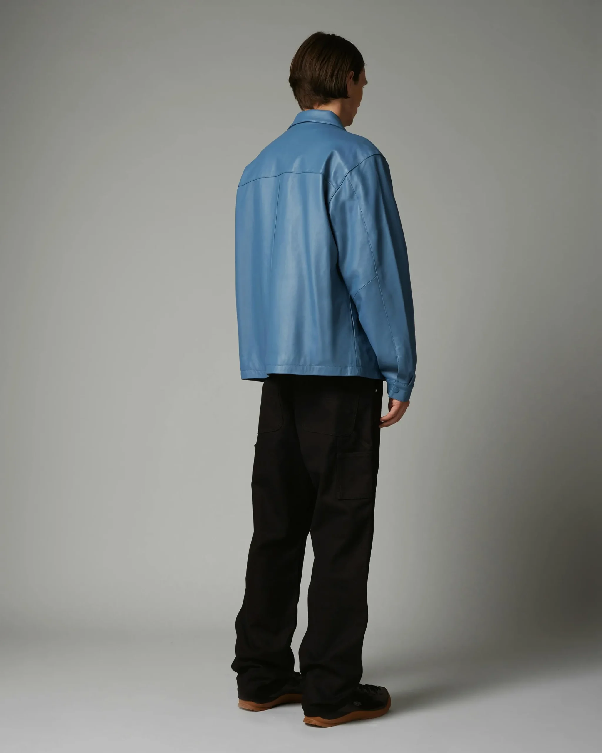 Highsnobiety HS05 Leather Shirt Jacket Blue- Outerwear