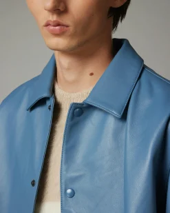 Highsnobiety HS05 Leather Shirt Jacket Blue- Outerwear