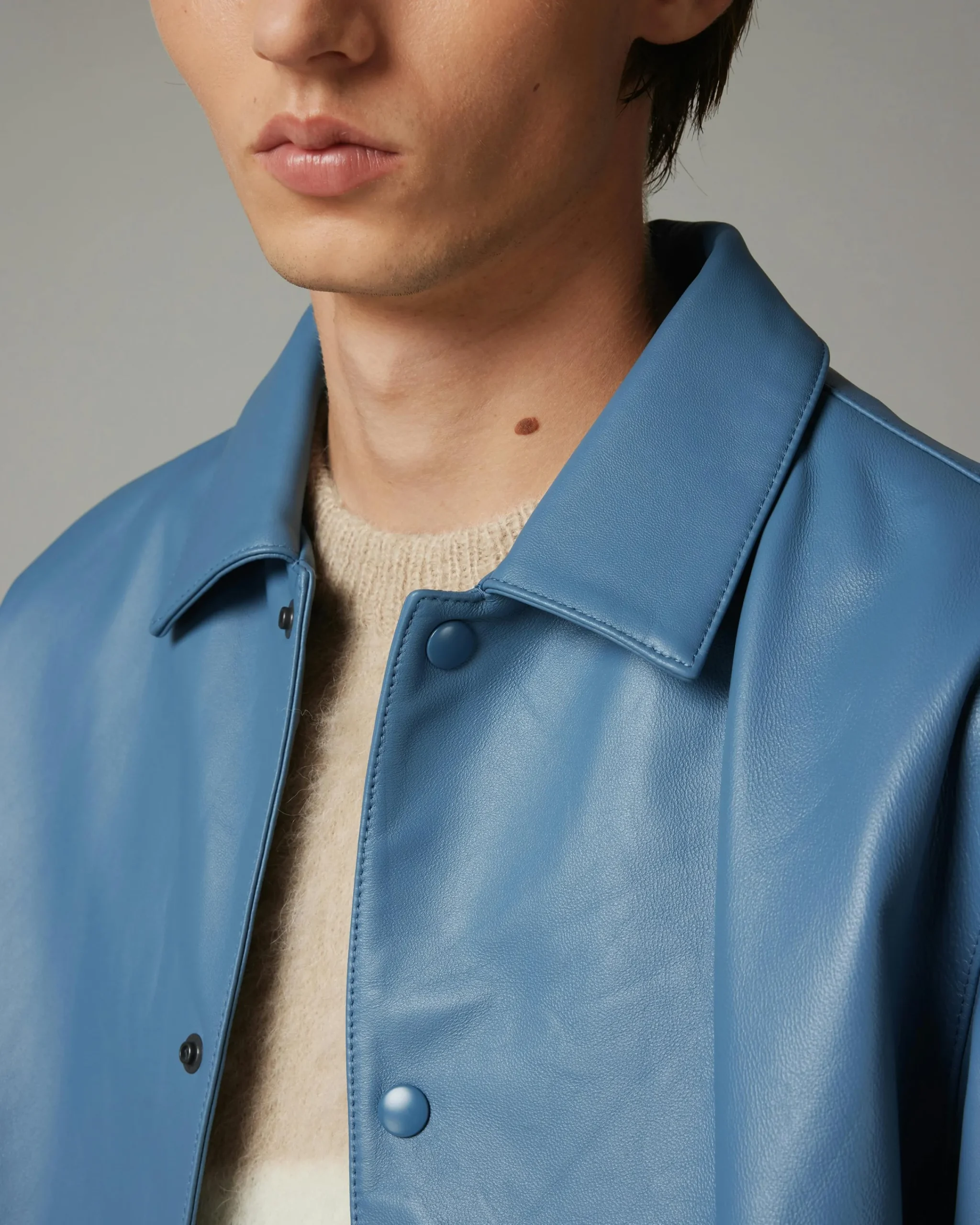 Highsnobiety HS05 Leather Shirt Jacket Blue- Outerwear