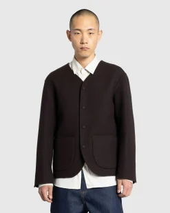 Meta Campania Collective Leon Collarless Jacket Dark Chocolate Brown- Knitwear
