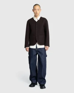 Meta Campania Collective Leon Collarless Jacket Dark Chocolate Brown- Knitwear