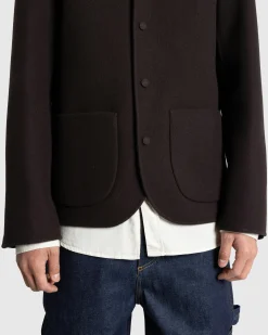 Meta Campania Collective Leon Collarless Jacket Dark Chocolate Brown- Knitwear
