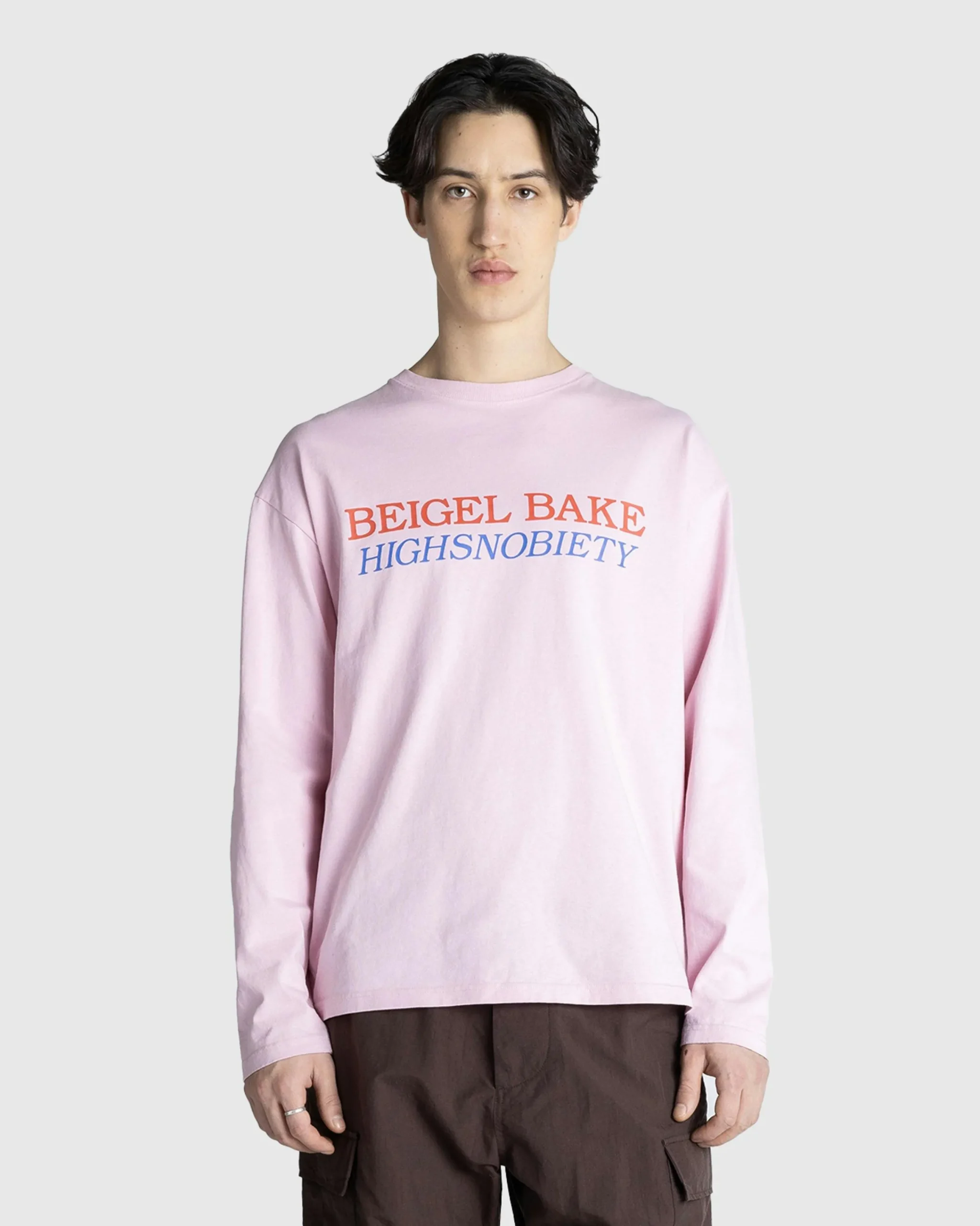 Beigel Bake Long-Sleeve Logo Tee Pink- Tops