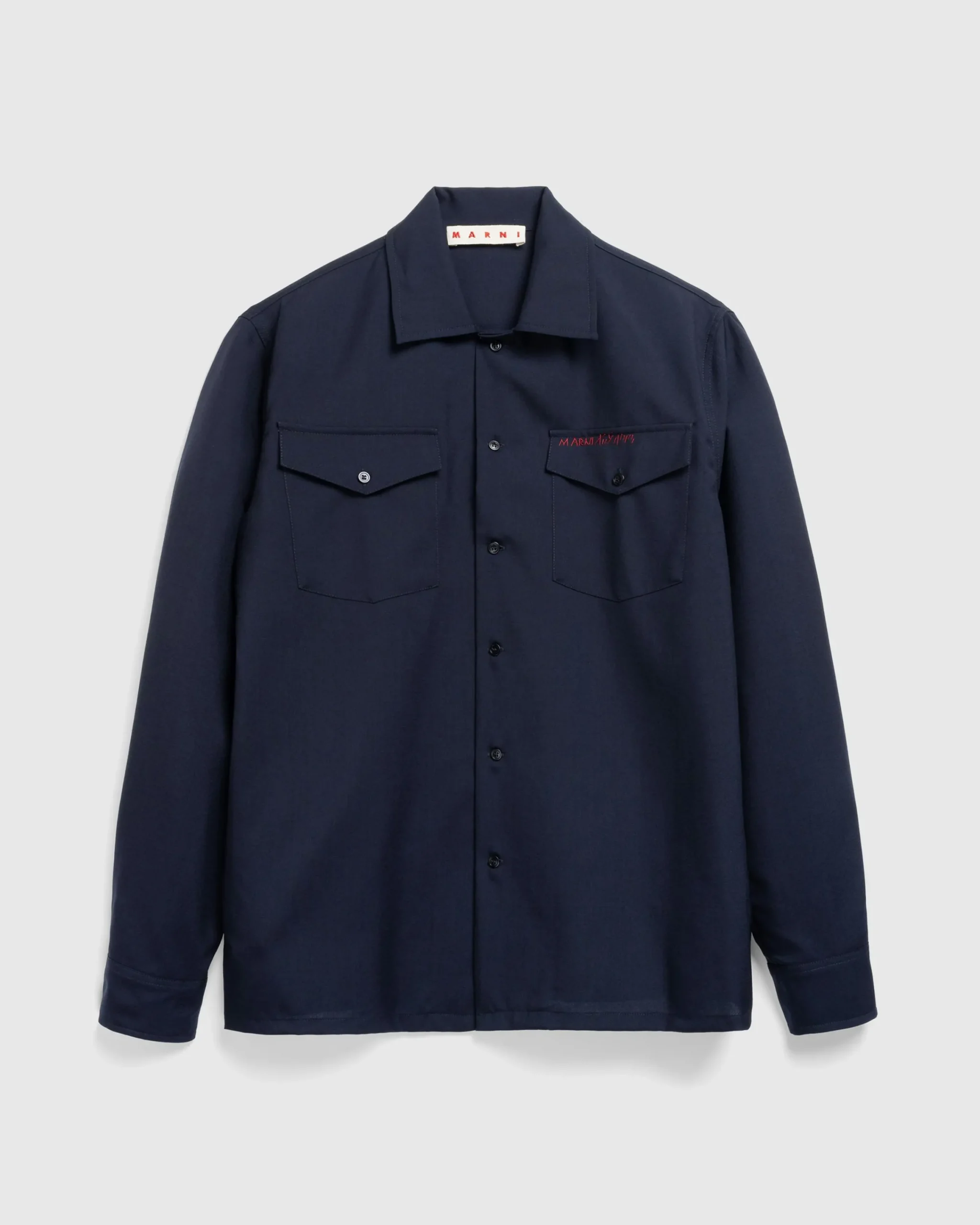 Marni L/S Virgin Wool Shirt Blue Black- Shirts