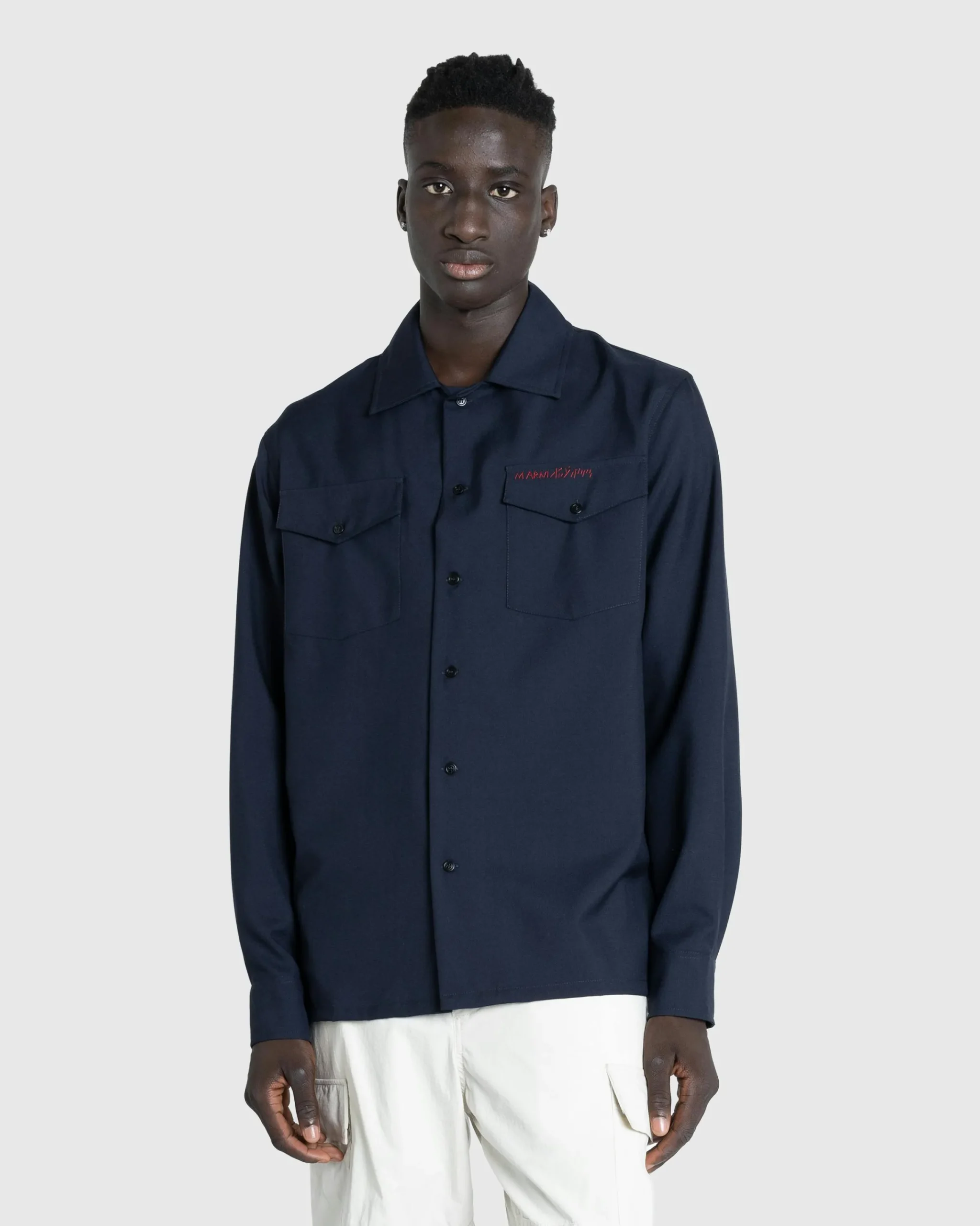 Marni L/S Virgin Wool Shirt Blue Black- Shirts