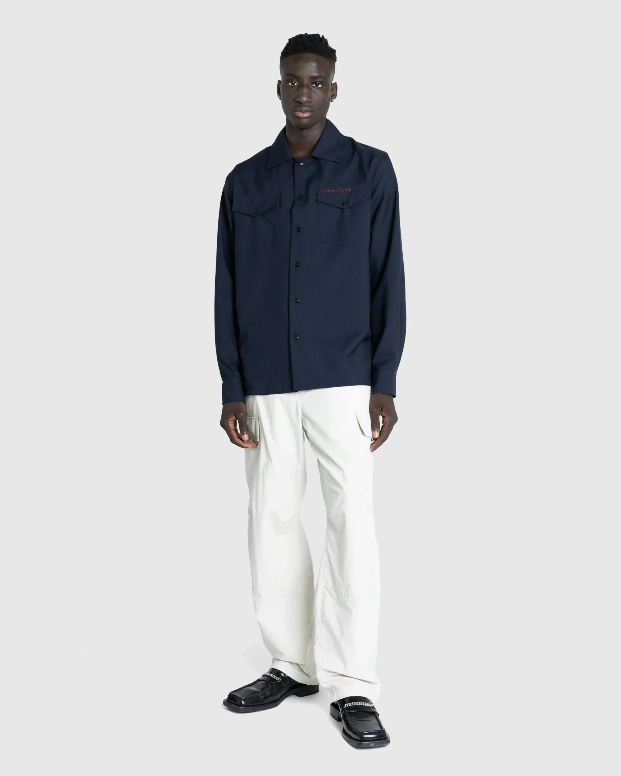 Marni L/S Virgin Wool Shirt Blue Black- Shirts