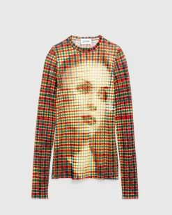 Jean Paul Gaultier Mesh Long-Sleeve Top Printed Tartan Face- Tops