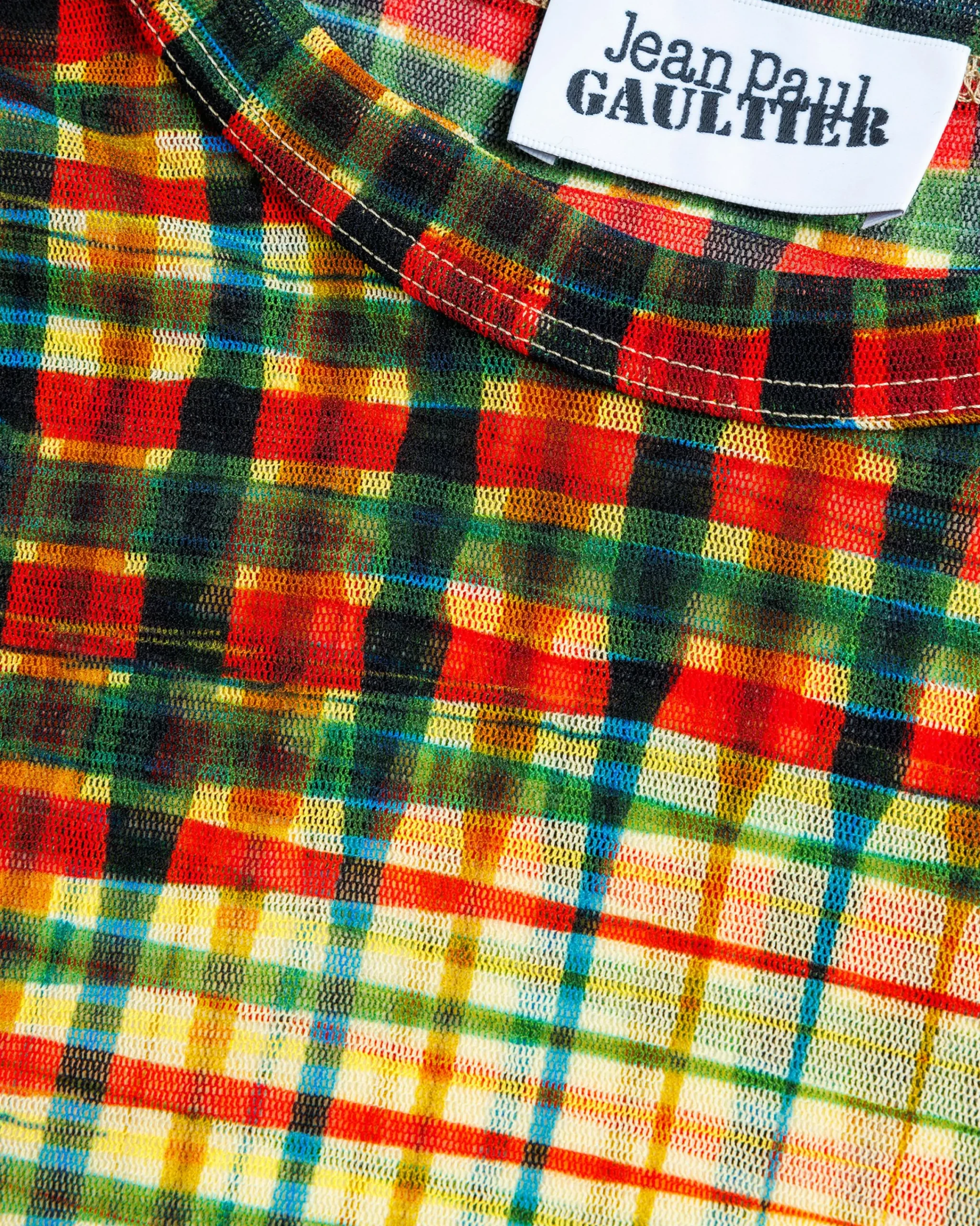 Jean Paul Gaultier Mesh Long-Sleeve Top Printed Tartan Face- Tops