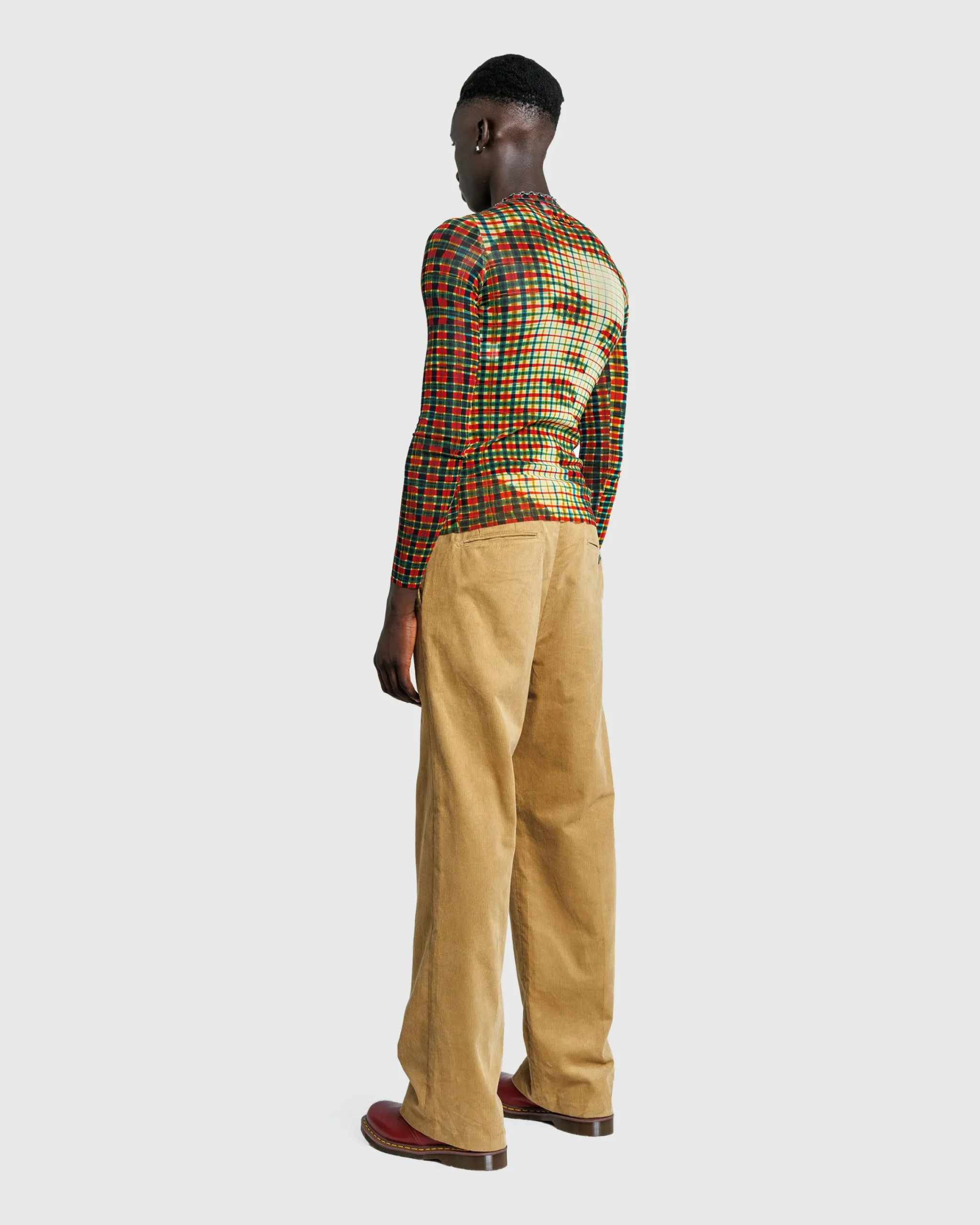 Jean Paul Gaultier Mesh Long-Sleeve Top Printed Tartan Face- Tops