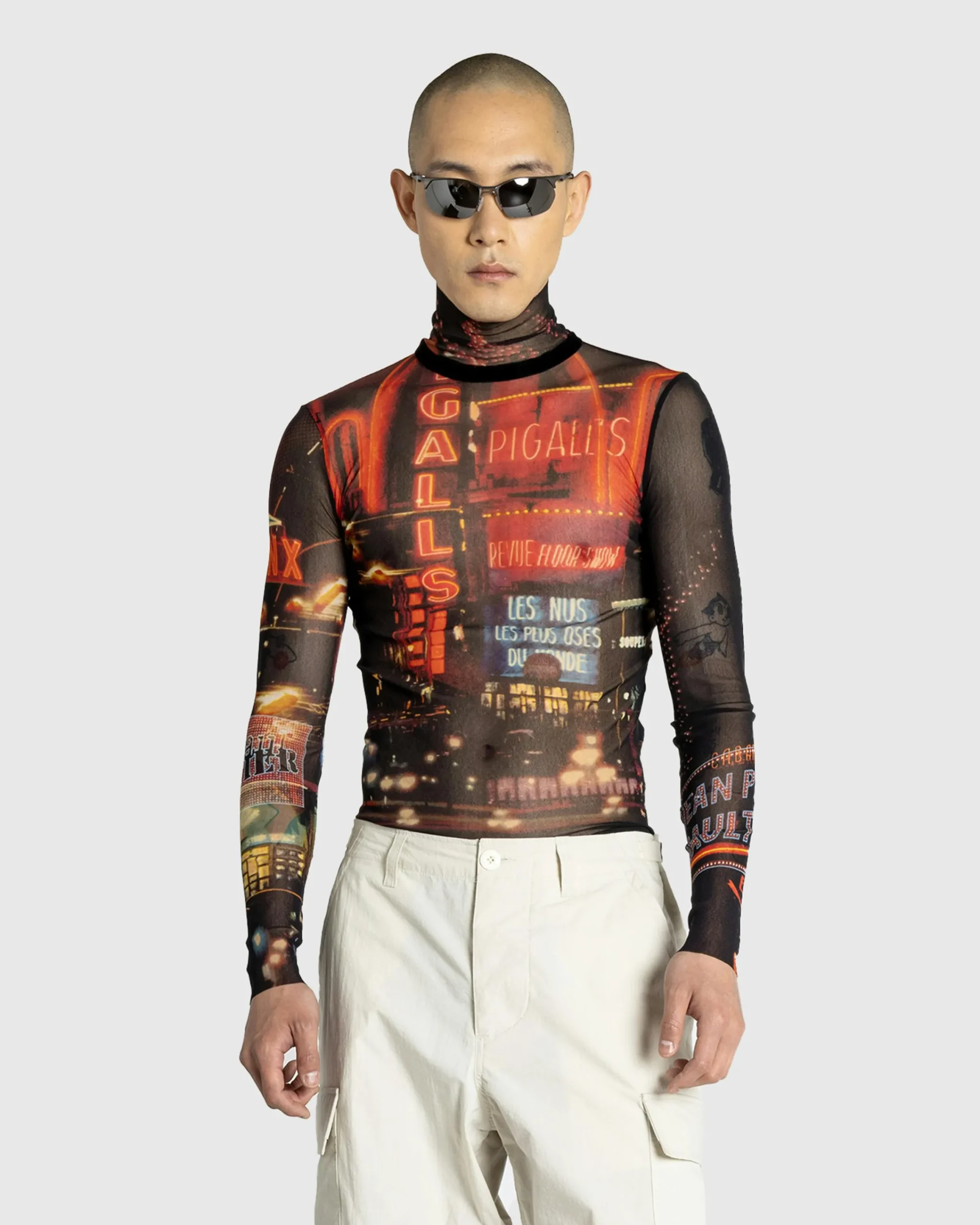 Jean Paul Gaultier Mesh Long-Sleeve Top Printed "Pigalle"- Knitwear