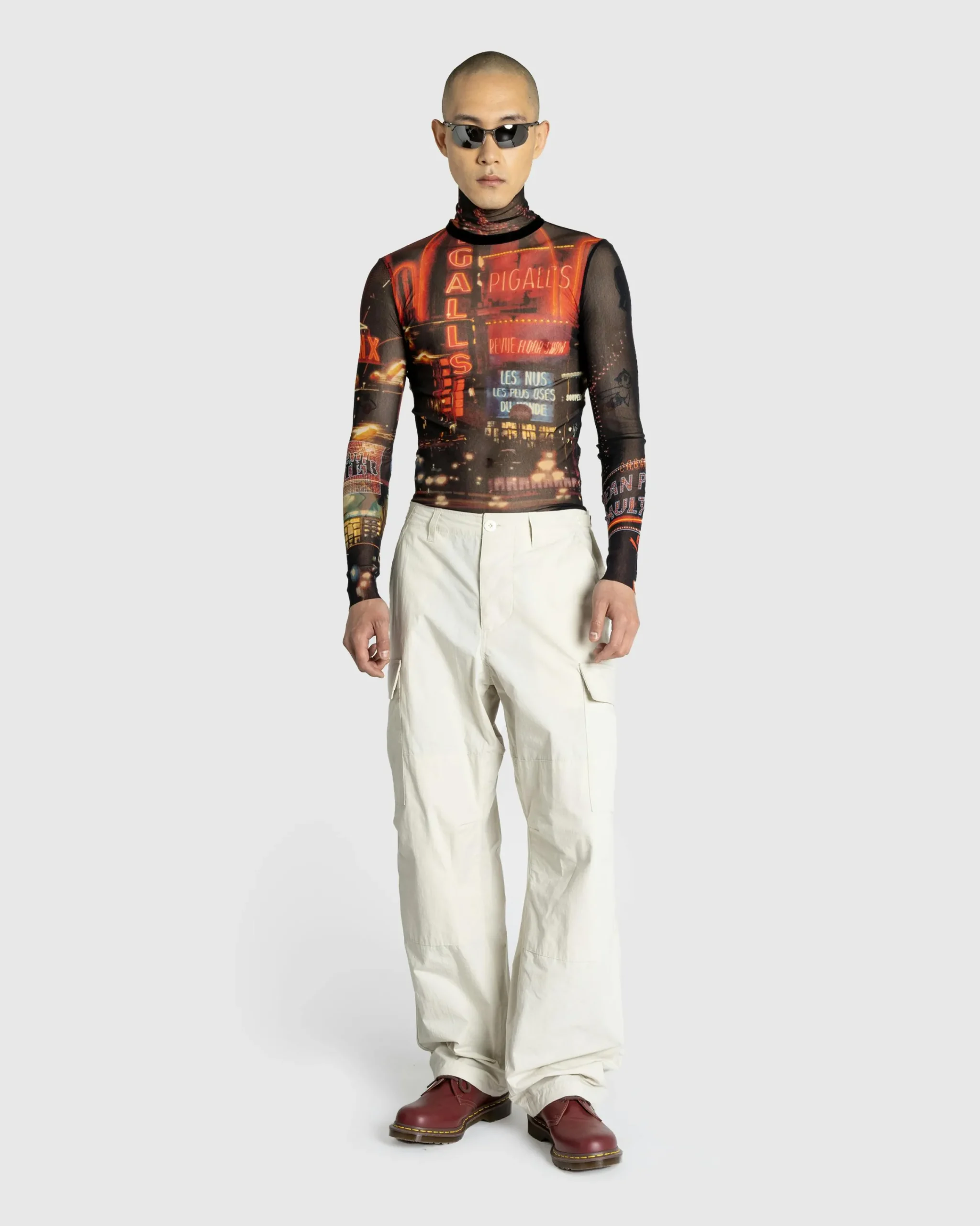 Jean Paul Gaultier Mesh Long-Sleeve Top Printed "Pigalle"- Knitwear