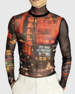 Jean Paul Gaultier Mesh Long-Sleeve Top Printed "Pigalle"- Knitwear