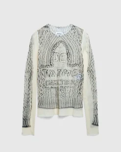 Jean Paul Gaultier Mesh Long-Sleeve Top Printed Pull Je T'Aime Light Beige/Black- Tops