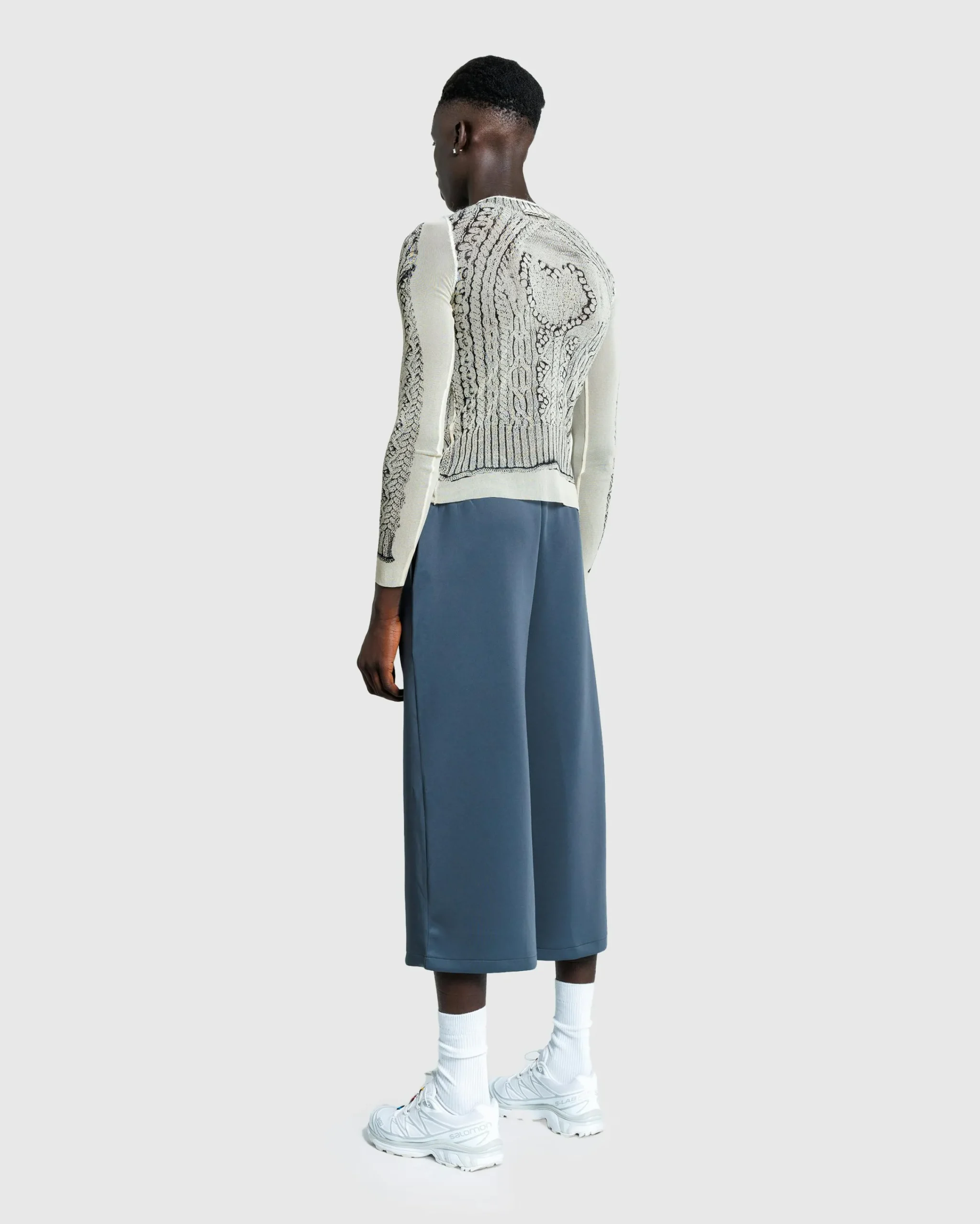 Jean Paul Gaultier Mesh Long-Sleeve Top Printed Pull Je T'Aime Light Beige/Black- Tops