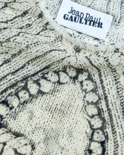 Jean Paul Gaultier Mesh Long-Sleeve Top Printed Pull Je T'Aime Light Beige/Black- Tops