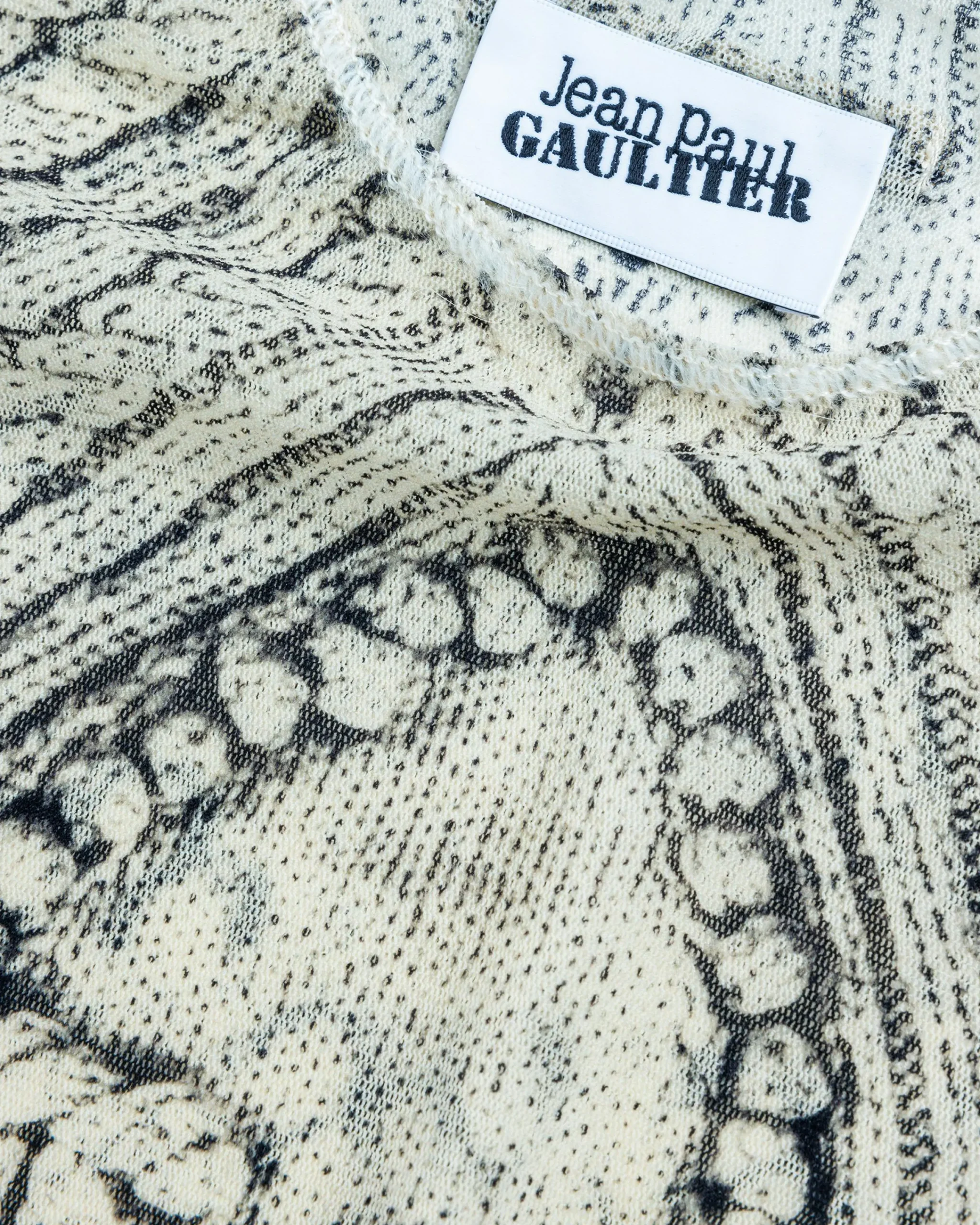 Jean Paul Gaultier Mesh Long-Sleeve Top Printed Pull Je T'Aime Light Beige/Black- Tops