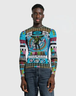 Jean Paul Gaultier Mesh Long-Sleeve Top Printed Mire Blue/Multi- Tops