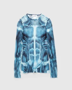 Jean Paul Gaultier Mesh Long-Sleeve Top Printed "Ecorche" Blue/Light blue/White- Tops