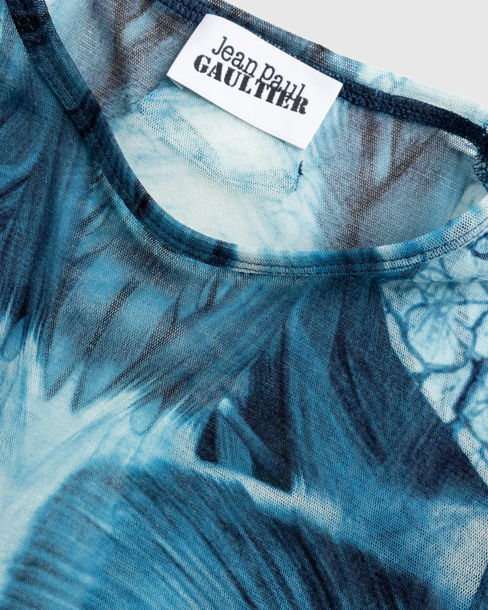Jean Paul Gaultier Mesh Long-Sleeve Top Printed "Ecorche" Blue/Light blue/White- Tops