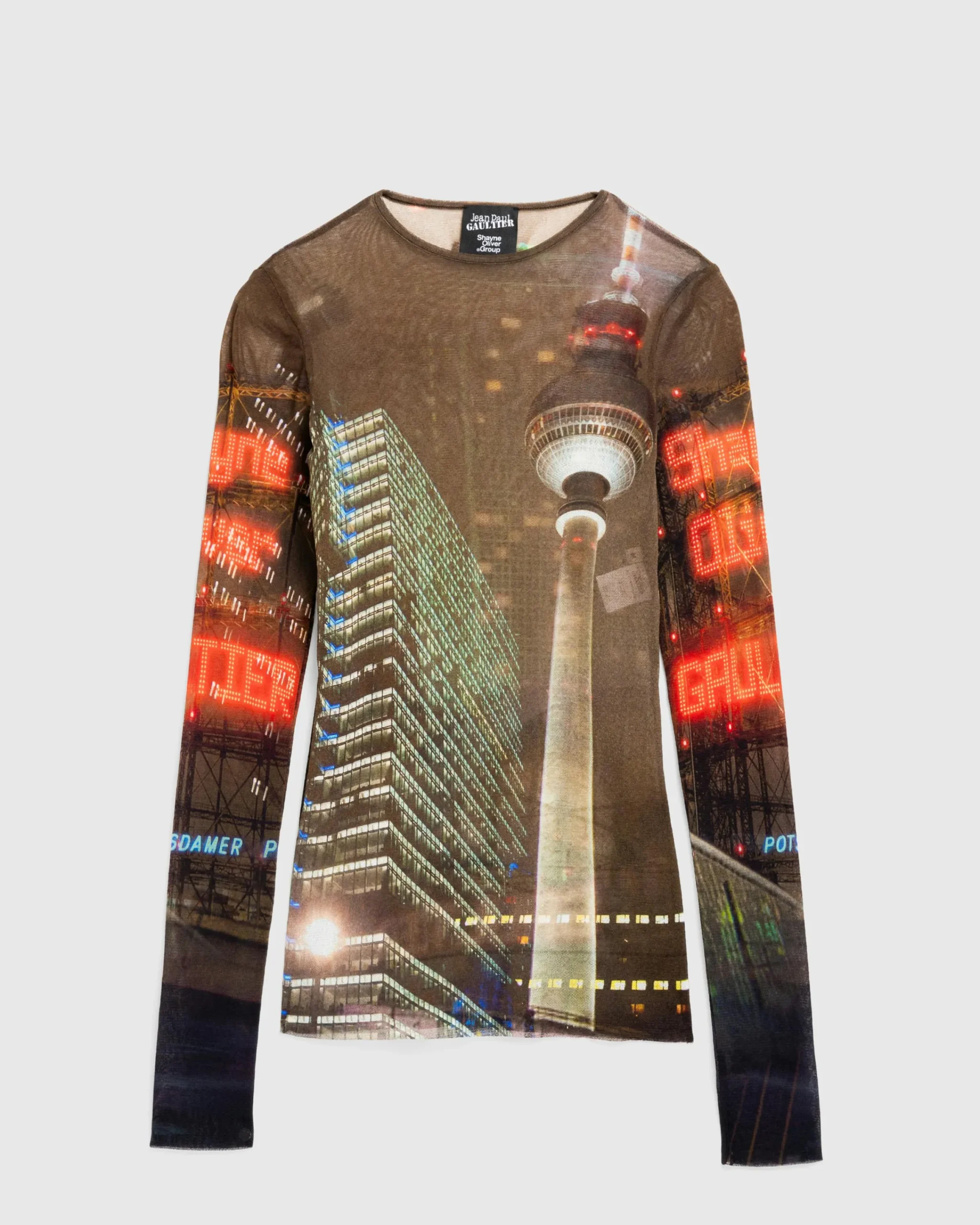 Jean Paul Gaultier Mesh Long-Sleeve Top Printed "City"- Tops