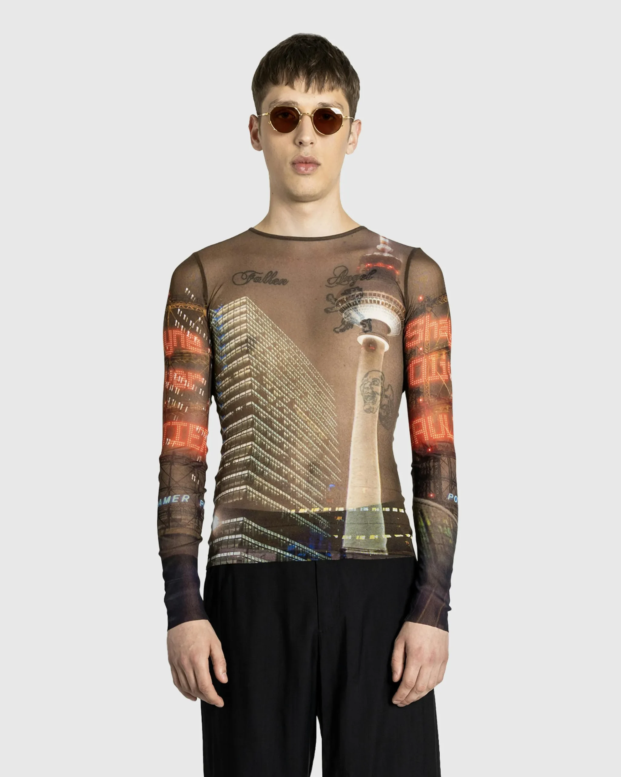 Jean Paul Gaultier Mesh Long-Sleeve Top Printed "City"- Tops
