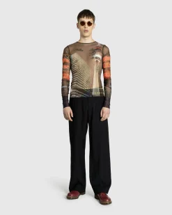 Jean Paul Gaultier Mesh Long-Sleeve Top Printed "City"- Tops