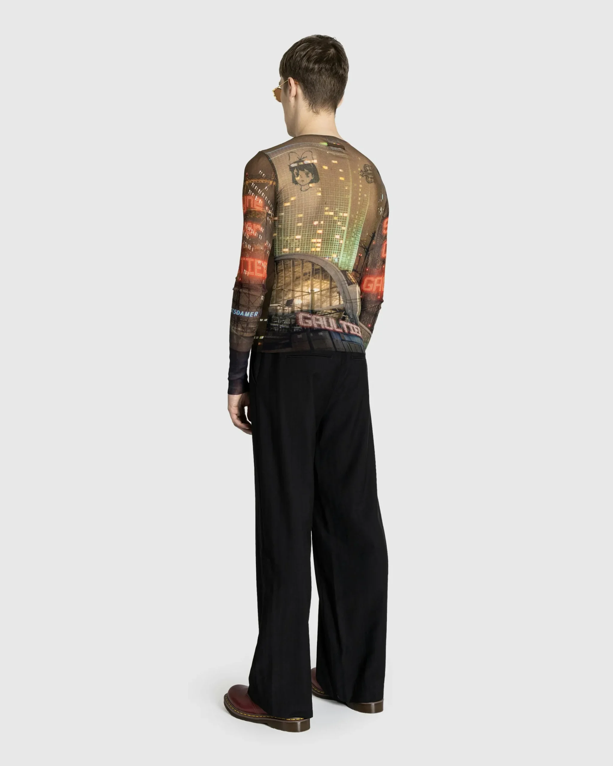 Jean Paul Gaultier Mesh Long-Sleeve Top Printed "City"- Tops