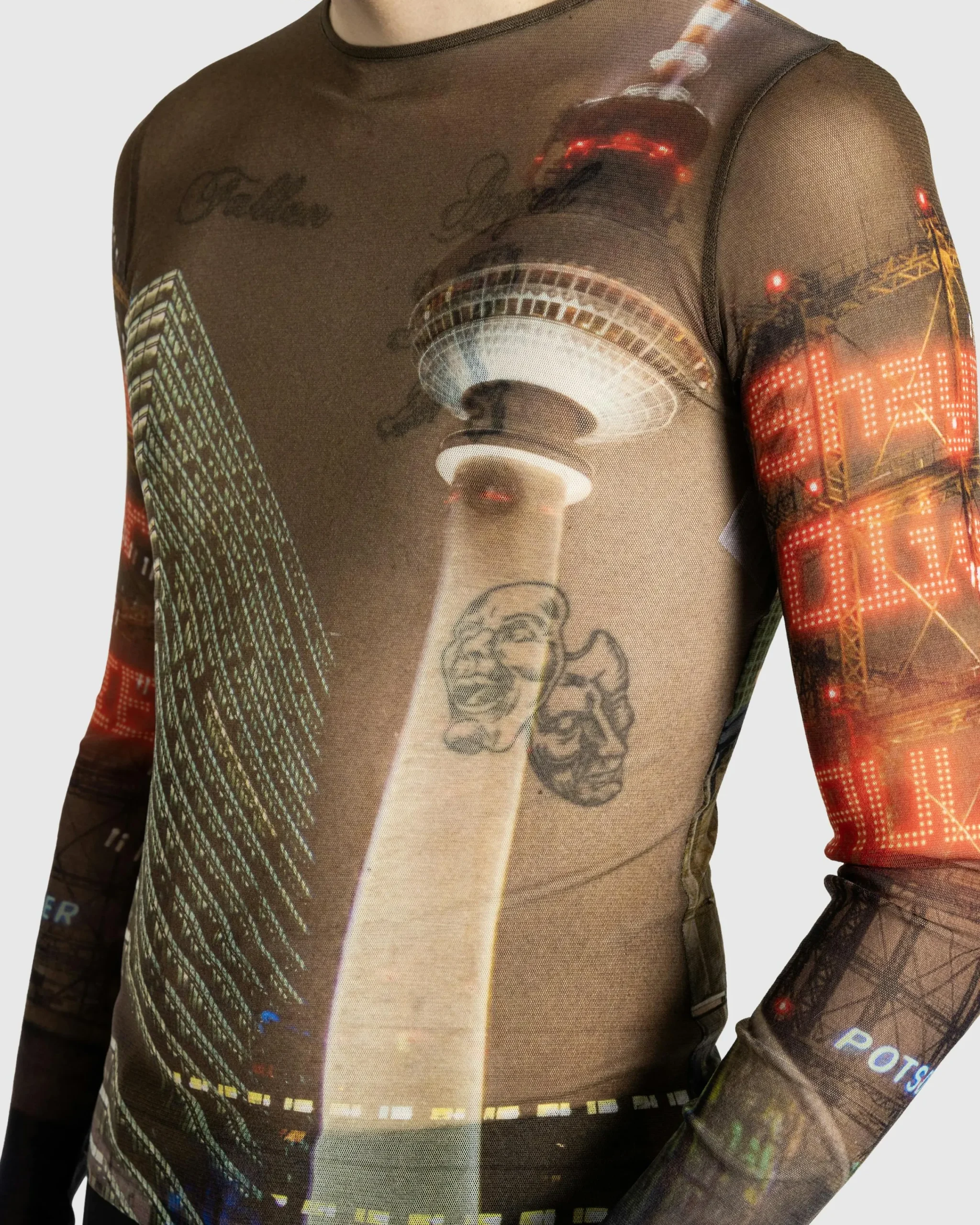 Jean Paul Gaultier Mesh Long-Sleeve Top Printed "City"- Tops