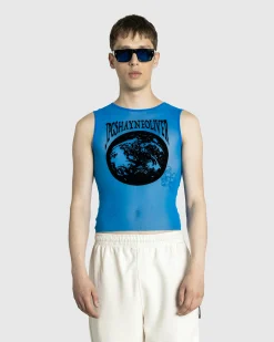 Jean Paul Gaultier Mesh Tank Top Flocked "Earth" Ibiza Blue/Black- Tops